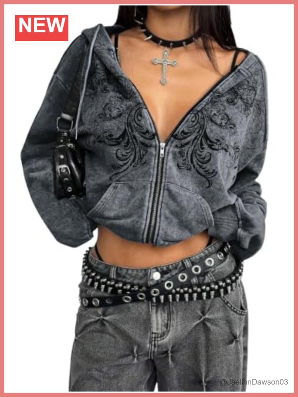 Women's Gothic Graphic Zip Up Oversized Hoodie Sweatshirt Y2K Streetwear